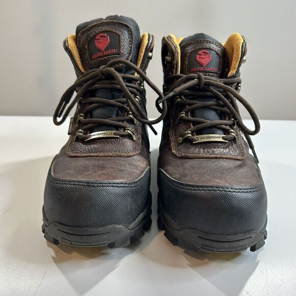 SUREWAY Boots Men's 9.5 Leather 6" Soft/Steel Toe Heavy Duty Waterproof Workwear - Picture 3 of 11